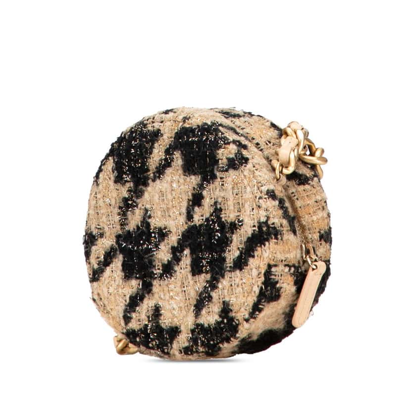 Chanel Tweed 19 Round Clutch with Chain and Coin Purse Brown Very good condition - Back View