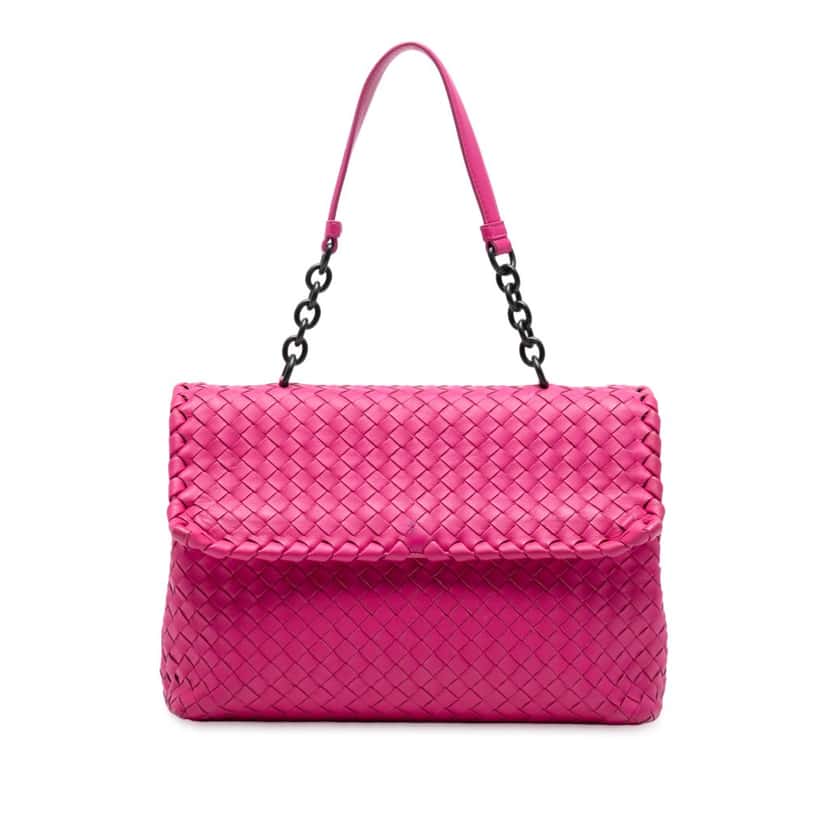 Bottega Veneta Medium Nappa Intrecciato Olimpia Shoulder Bag Pink Leather Very good condition - Front View