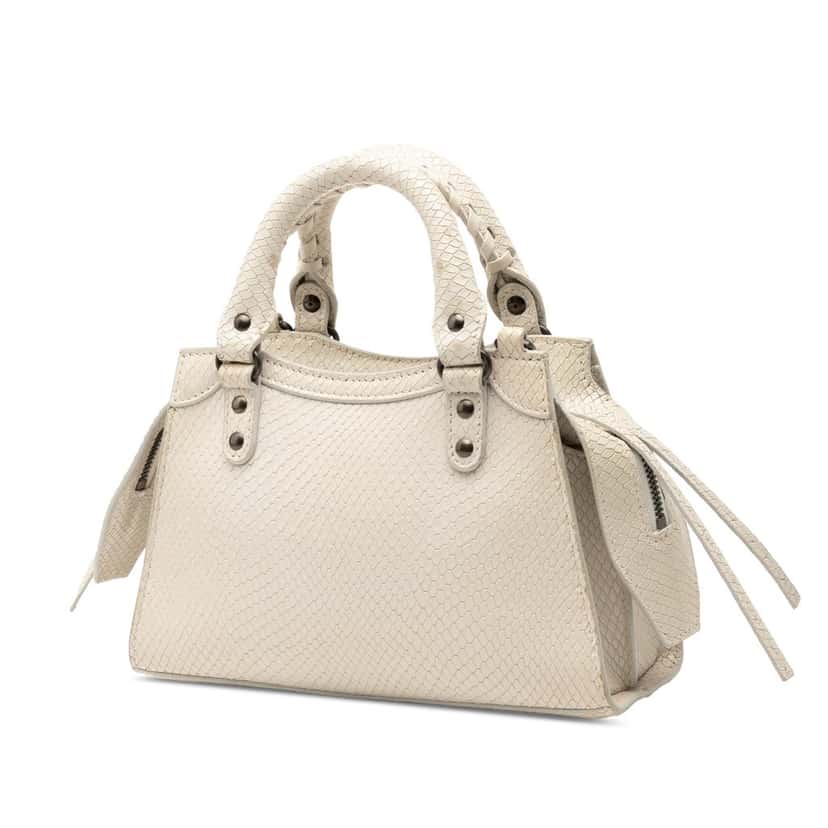 Balenciaga Mini Python Embossed Calfskin Neo Classic City Satchel White Leather Very good condition - Back View