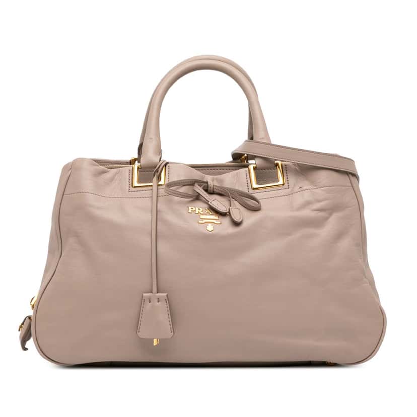 Prada Vitello Bow Satchel Beige Leather Very good condition - Front View
