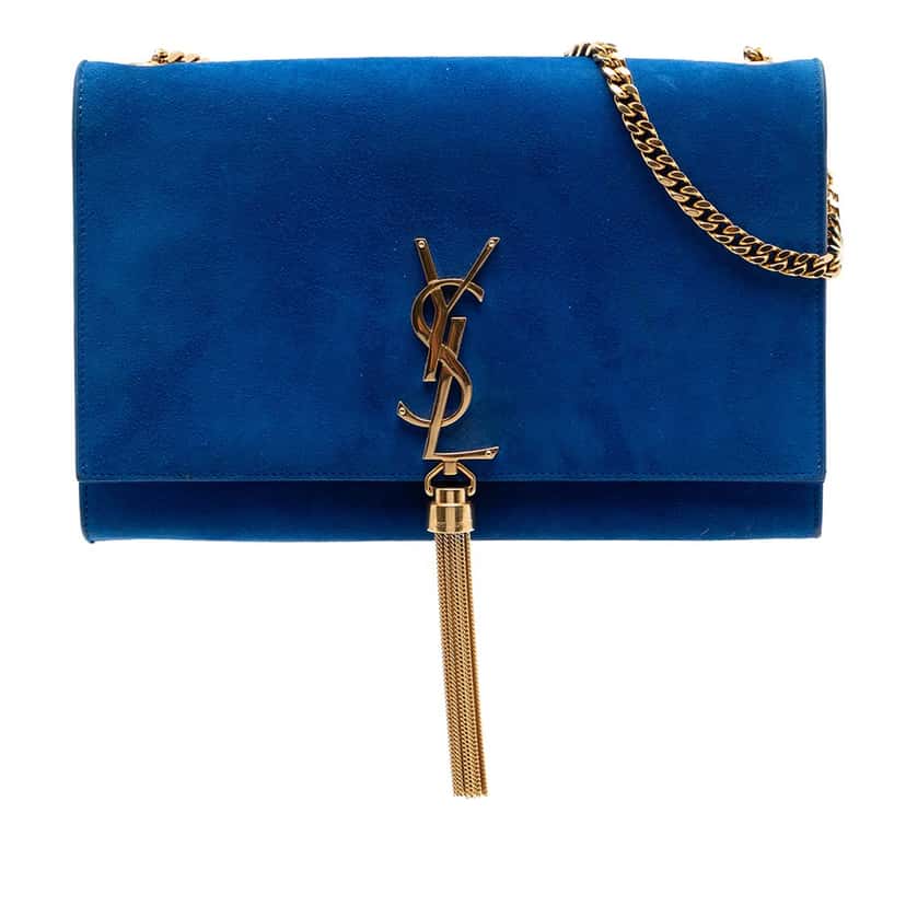 Saint Laurent Medium Suede Monogram Kate Tassel Crossbody Blue Leather Very good condition - Front View