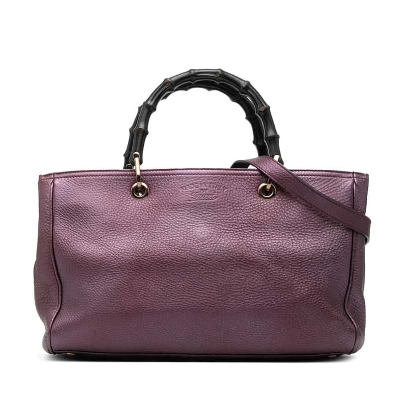 Gucci Medium Calfskin Bamboo Shopper Satchel Purple Leather Very good condition - Front View