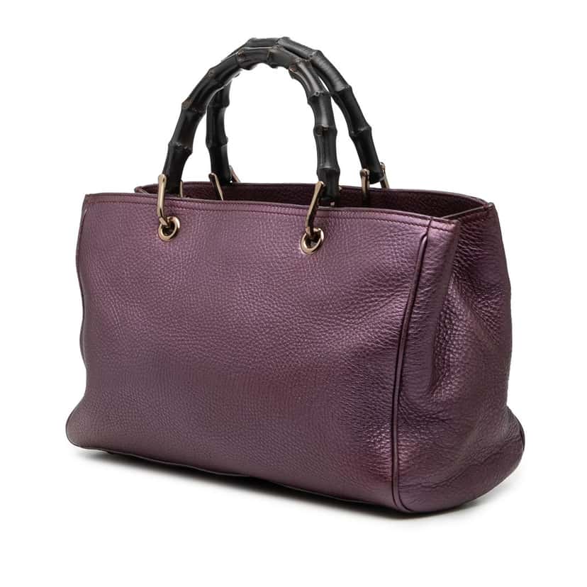 Gucci Medium Calfskin Bamboo Shopper Satchel Purple Leather Very good condition - Back View
