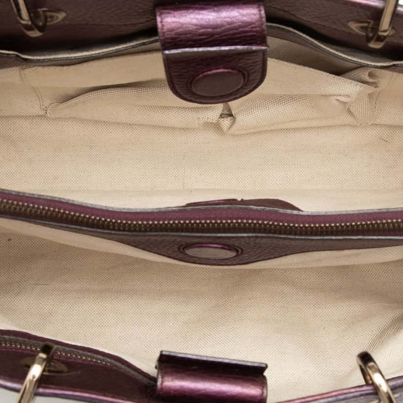 Gucci Medium Calfskin Bamboo Shopper Satchel Purple Leather Very good condition - Model View