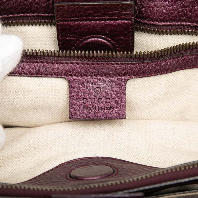 Gucci Medium Calfskin Bamboo Shopper Satchel Purple Leather Very good condition - Box View