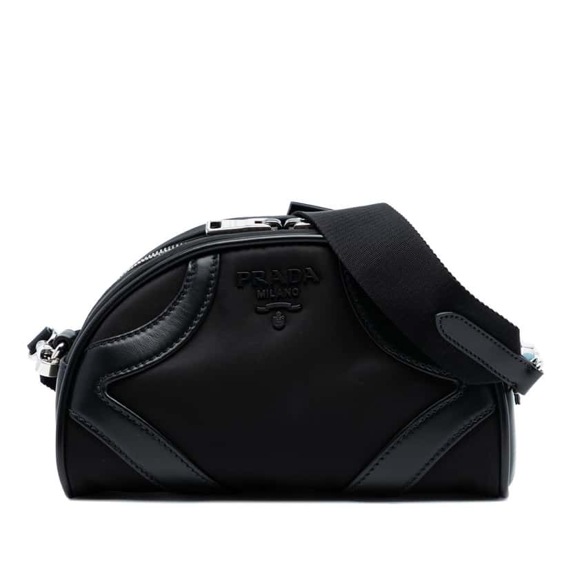 Prada Soft Calf Trimmed Tessuto Bowling Crossbody Black Very good condition - Front View