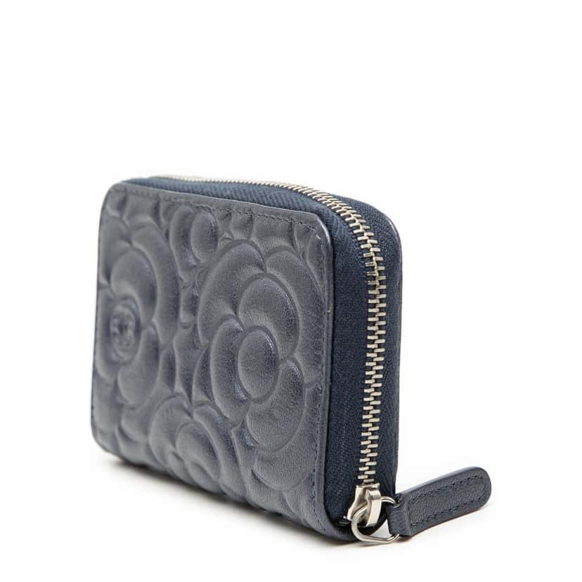 Chanel CC Grained Calfskin Camellia Embossed Zip Coin Purse Other Leather Very good condition - Back View