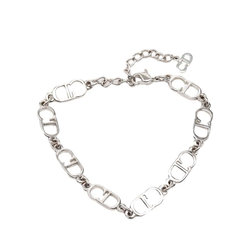 Dior Brass CD Logo Chain Link Bracelet Silver Metal Very good condition - Front View