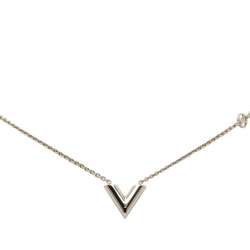 Louis Vuitton Silver Plated Essential V Supple Necklace Silver Metal Very good condition - Front View