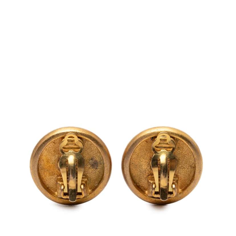 Chanel Gold Plated Round Button Clip On Earrings Gold Metal Very good condition - Back View