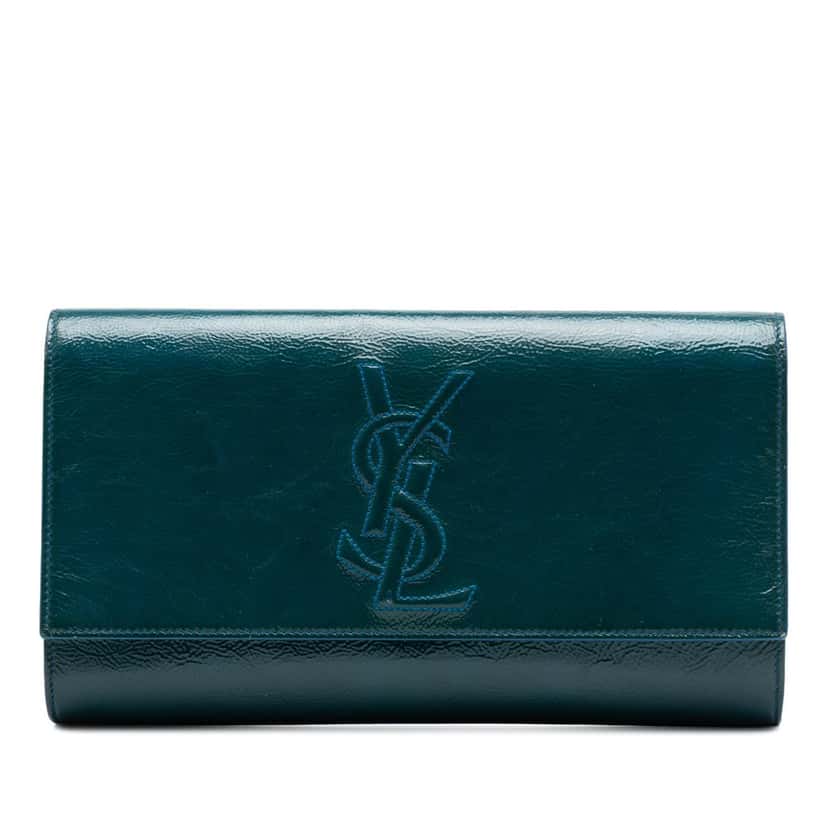 Saint Laurent Large Textured Patent Belle De Jour Clutch Blue Leather Very good condition - Front View