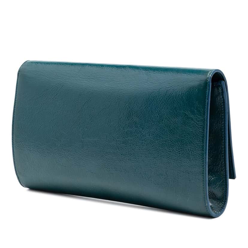 Saint Laurent Large Textured Patent Belle De Jour Clutch Blue Leather Very good condition - Back View