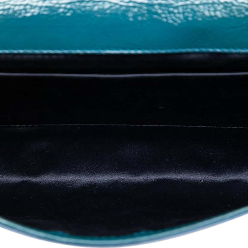 Saint Laurent Large Textured Patent Belle De Jour Clutch Blue Leather Very good condition - Model View