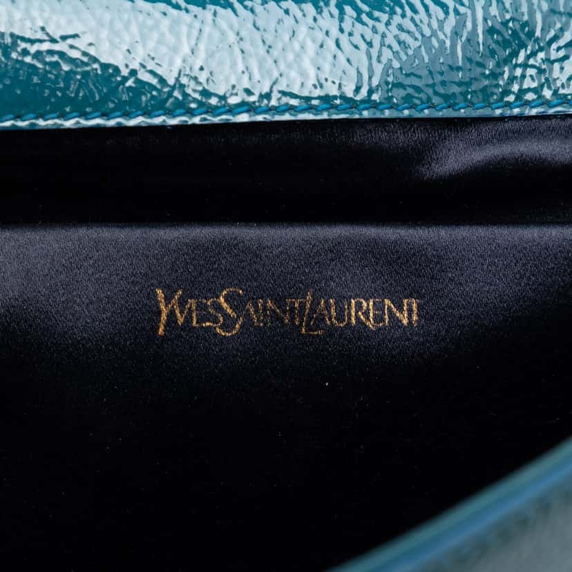 Saint Laurent Large Textured Patent Belle De Jour Clutch Blue Leather Very good condition - Box View