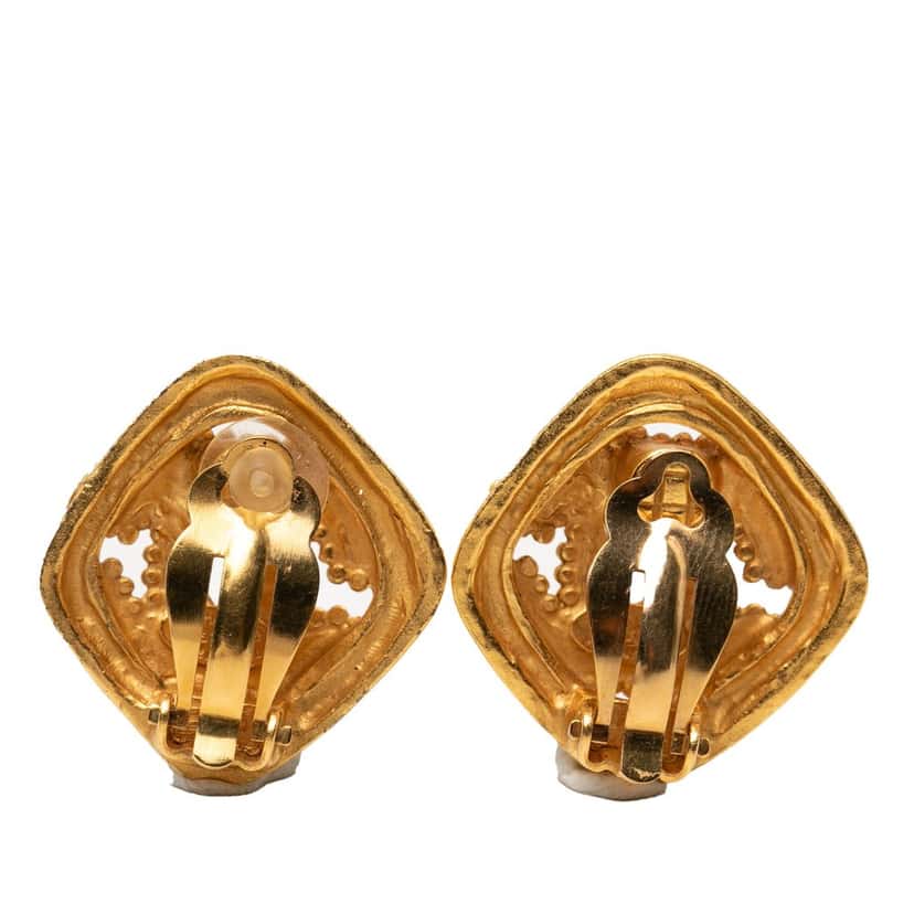 Chanel CC Gold Plated Rhombus Clip On Earrings Gold Metal Very good condition - Back View