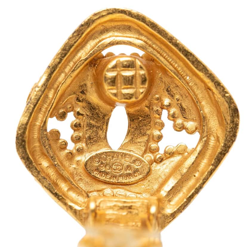 Chanel CC Gold Plated Rhombus Clip On Earrings Gold Metal Very good condition - Inside View