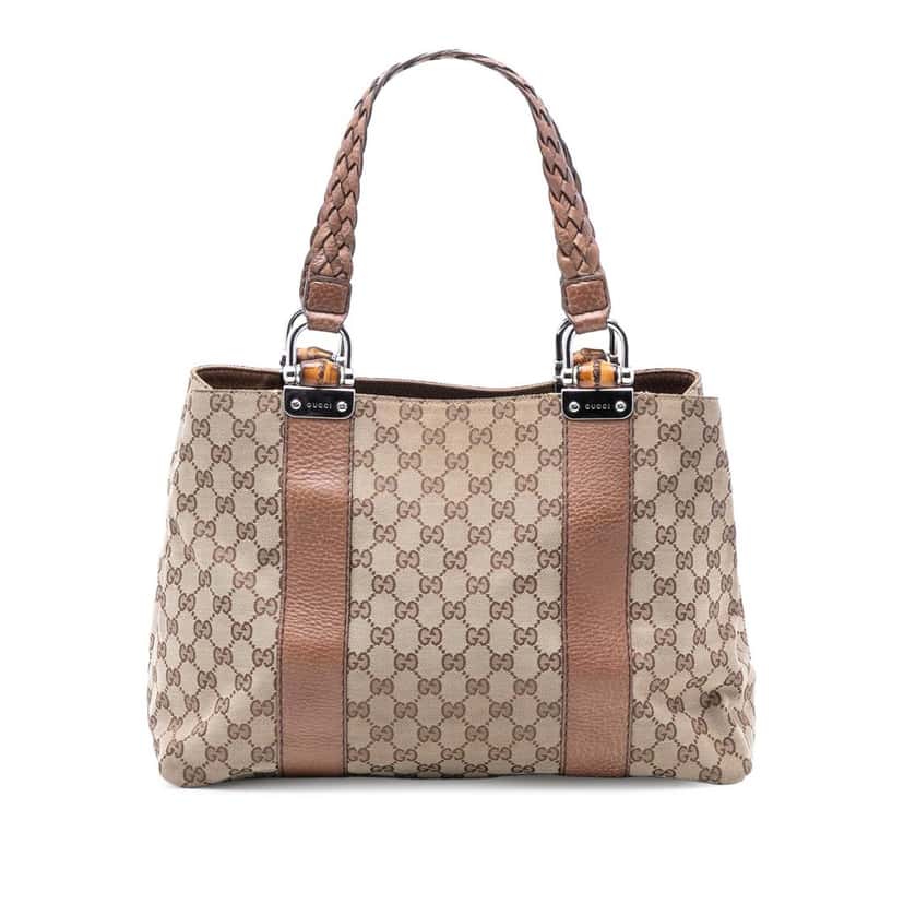 Gucci Medium GG Canvas Bamboo Libeccio Tote Beige Very good condition - Front View