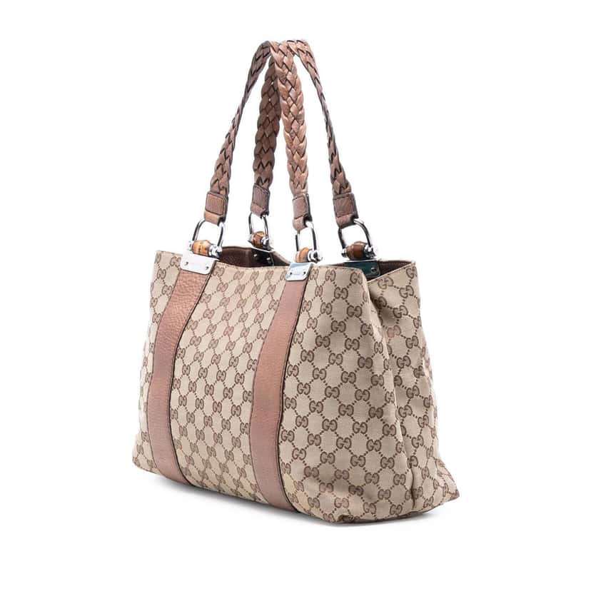 Gucci Medium GG Canvas Bamboo Libeccio Tote Beige Very good condition - Back View