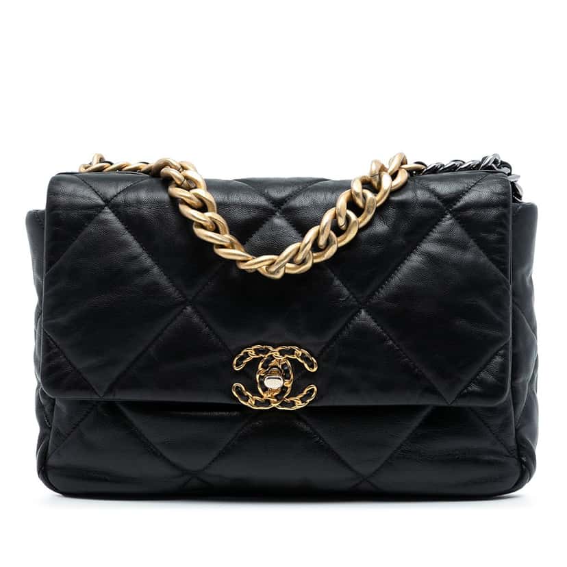 Chanel Large Lambskin 19 Flap Black Leather Very good condition - Front View