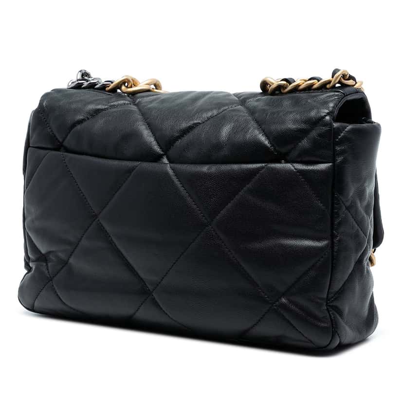 Chanel Large Lambskin 19 Flap Black Leather Very good condition - Back View