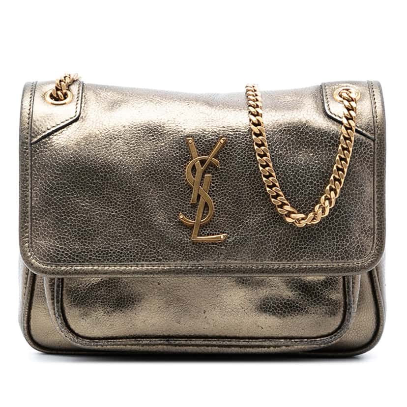 Saint Laurent Baby Metallic Calfskin Niki Gold Leather Very good condition - Front View