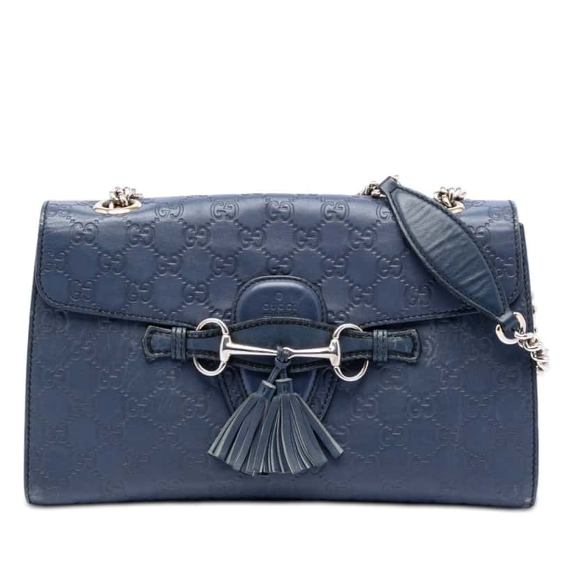 Gucci Medium Guccissima Emily Shoulder Bag Blue Leather Very good condition - Front View