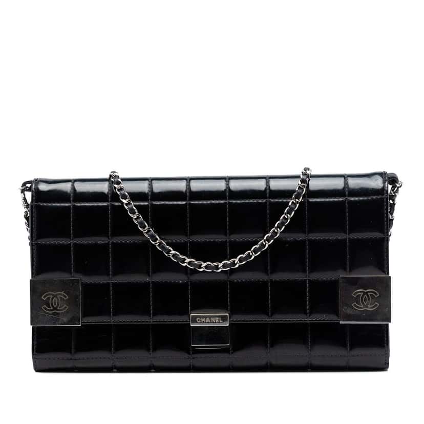 Chanel CC Chocolate Bar Patent Clutch on Chain