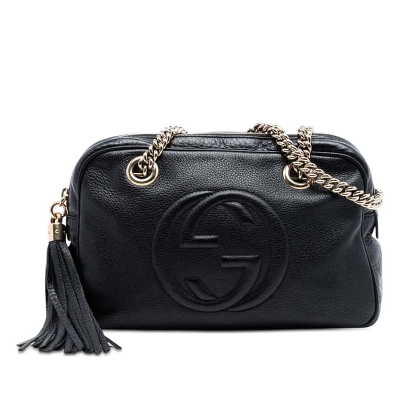 Gucci Pebbled Leather Soho Chain Zip Shoulder Bag Black Leather Very good condition - Front View