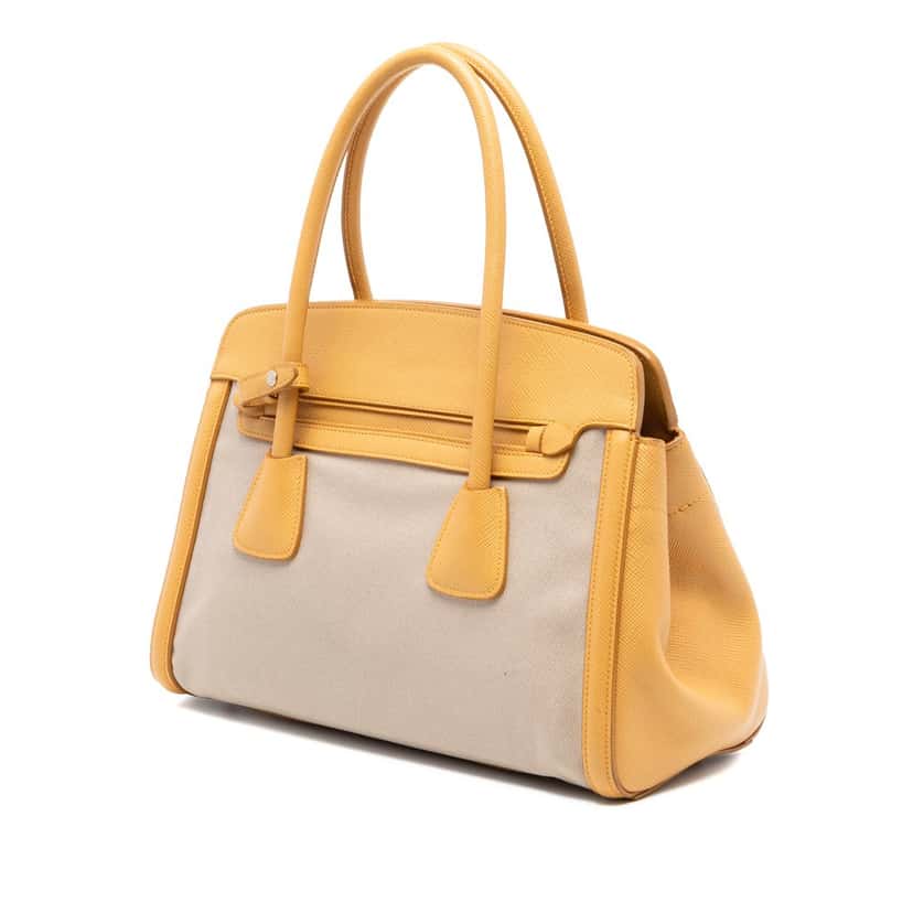 Prada Saffiano Cuir Trimmed Canapa Satchel Beige Very good condition - Back View