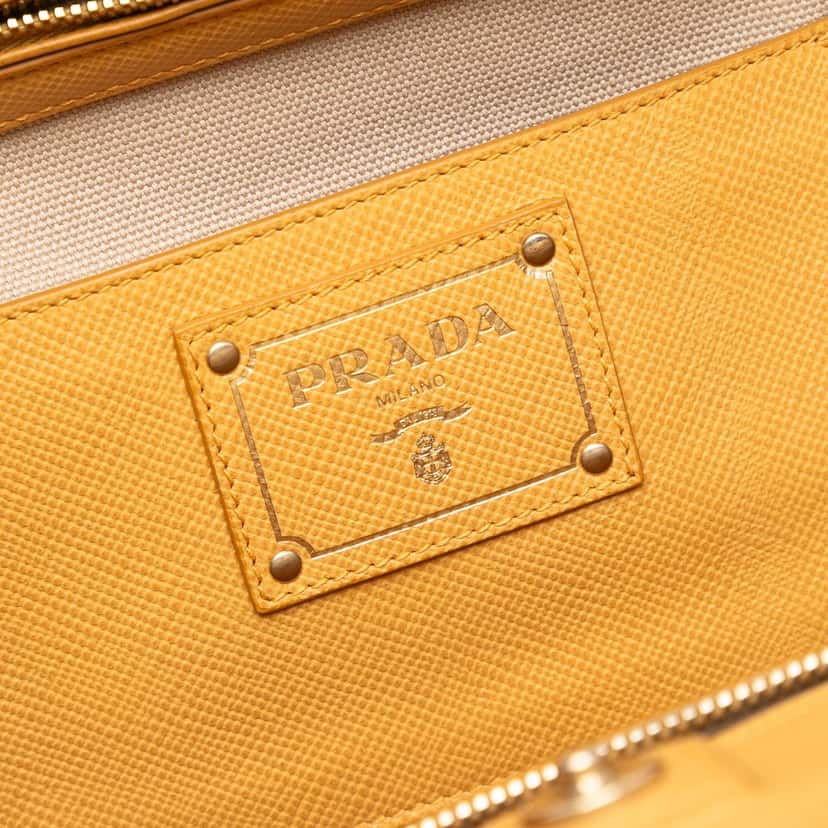 Prada Saffiano Cuir Trimmed Canapa Satchel Beige Very good condition - Box View