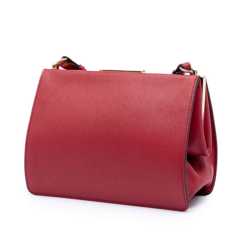 Prada Saffiano and City Calf Light Frame Crossbody Red Leather Very good condition - Back View