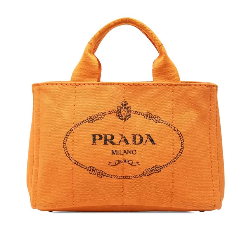 Prada Small Canvas Canapa Logo Satchel Orange Very good condition - Front View