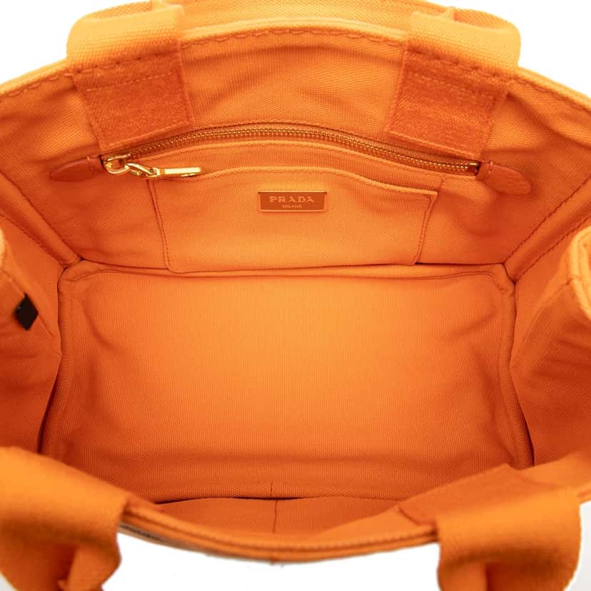 Prada Small Canvas Canapa Logo Satchel Orange Very good condition - Model View