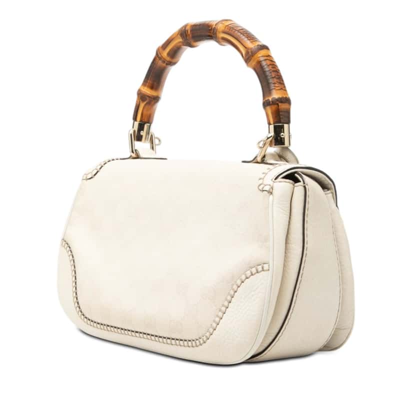 Gucci Medium GG Canvas New Bamboo Satchel White Very good condition - Back View