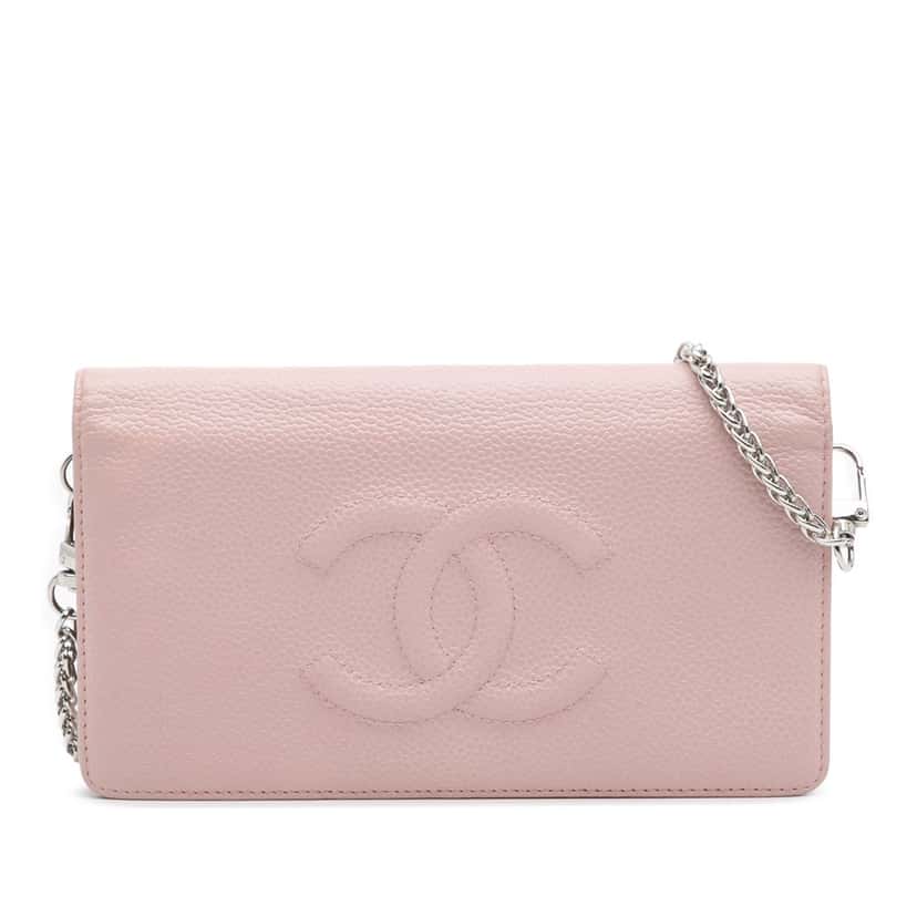 Chanel CC Caviar Wallet On Chain Pink Leather Good condition - Front View