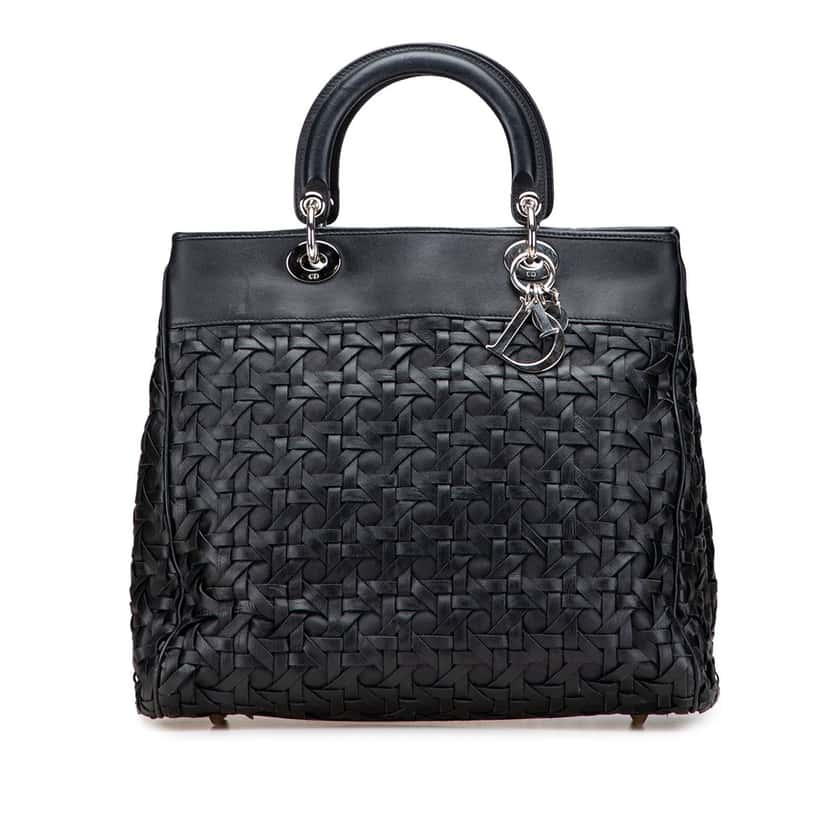 Dior Woven Lambskin Lady Dior Avenue Tote Black Leather Good condition - Front View