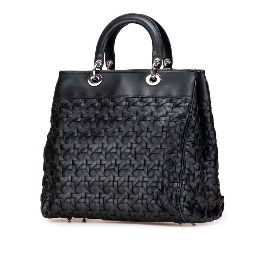 Dior Woven Lambskin Lady Dior Avenue Tote Black Leather Good condition - Back View