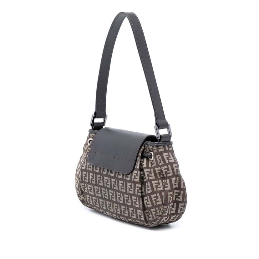 Fendi Zucchino Canvas Drawstring Shoulder Bag Brown Very good condition - Back View
