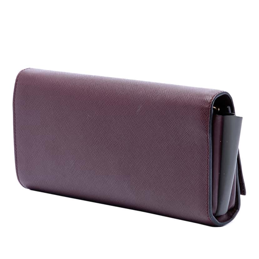 Prada Saffiano and City Calf Bibliotheque Clutch with Chain Red Leather Very good condition - Back View