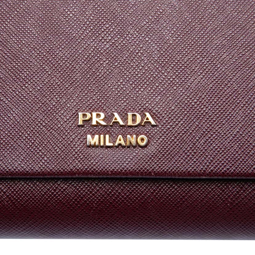 Prada Saffiano and City Calf Bibliotheque Clutch with Chain Red Leather Very good condition - Box View