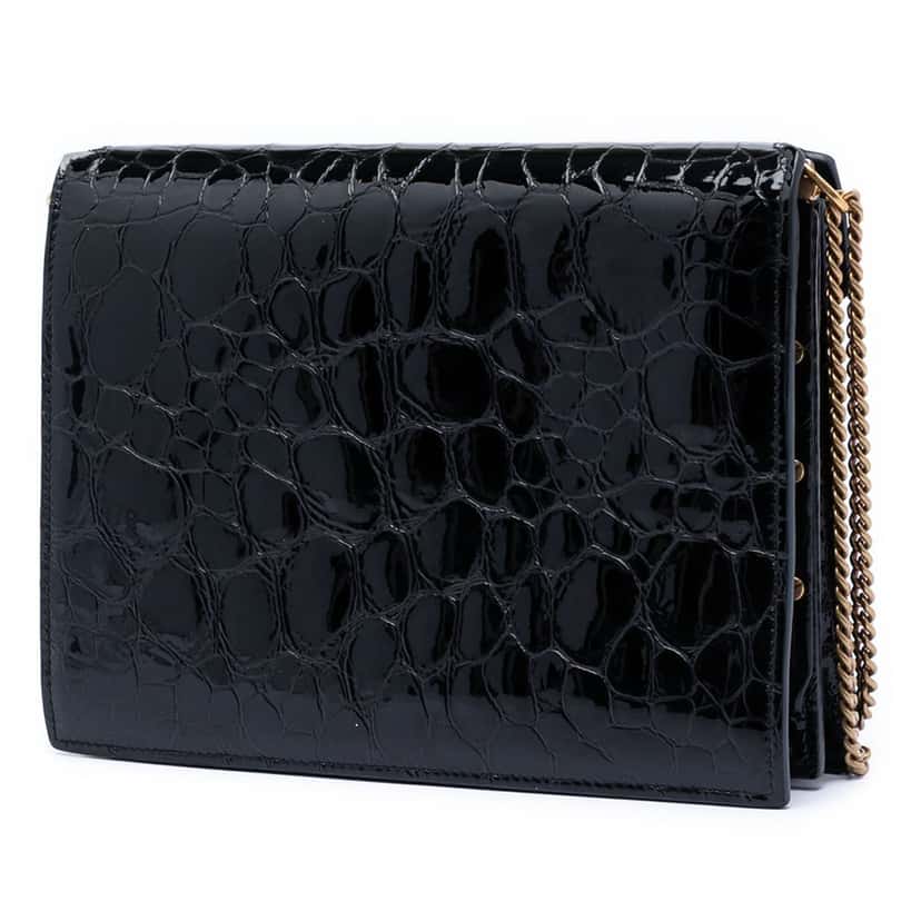 Saint Laurent Shiny Croc Embossed Calfskin Monogram Cassandra Chain Wallet Black Leather Very good condition - Back View
