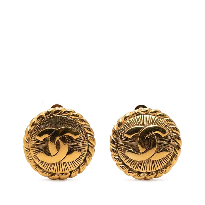 Chanel CC Gold Plated Round Clip On Earrings Gold Metal Very good condition - Front View