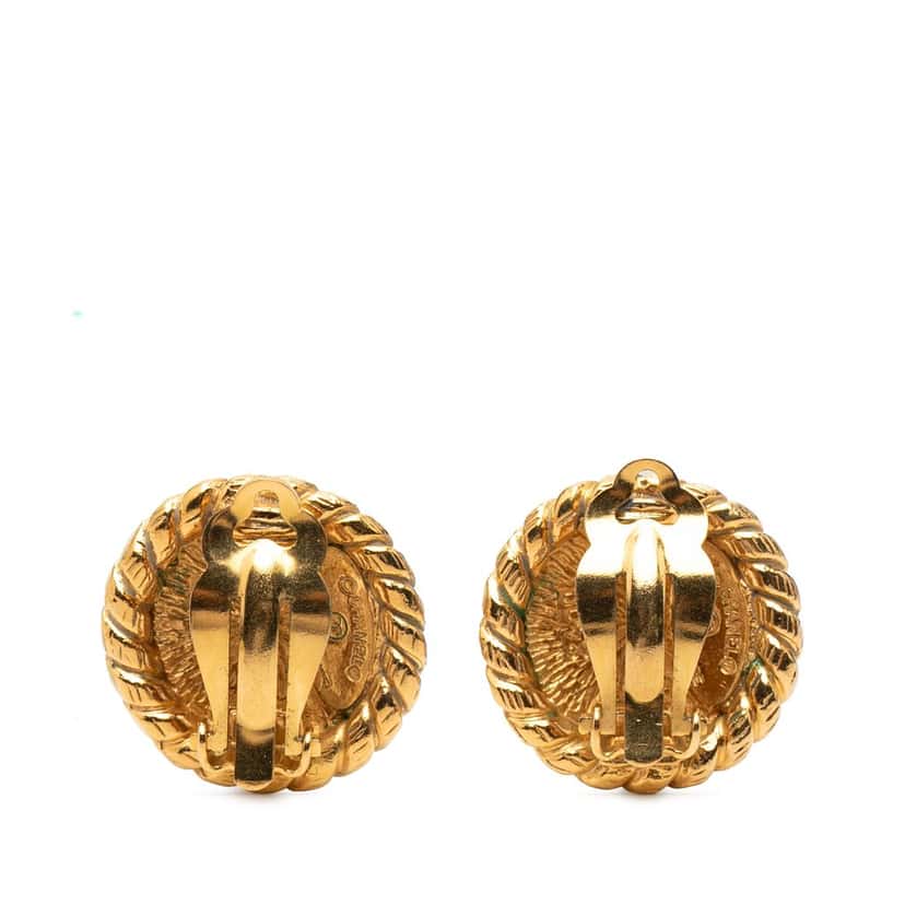 Chanel CC Gold Plated Round Clip On Earrings Gold Metal Very good condition - Back View
