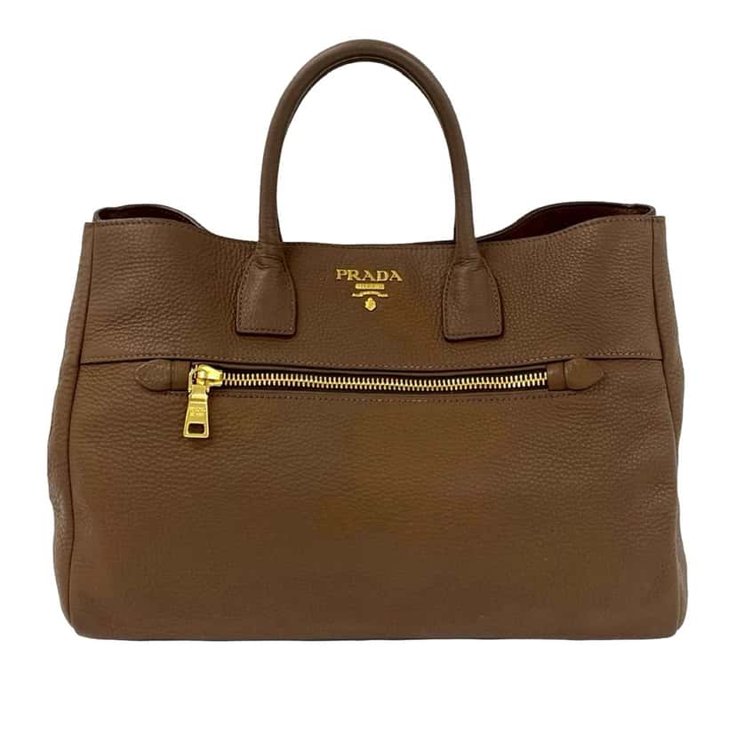 Prada Vitello Daino Open Convertible Tote Brown Leather Very good condition - Front View