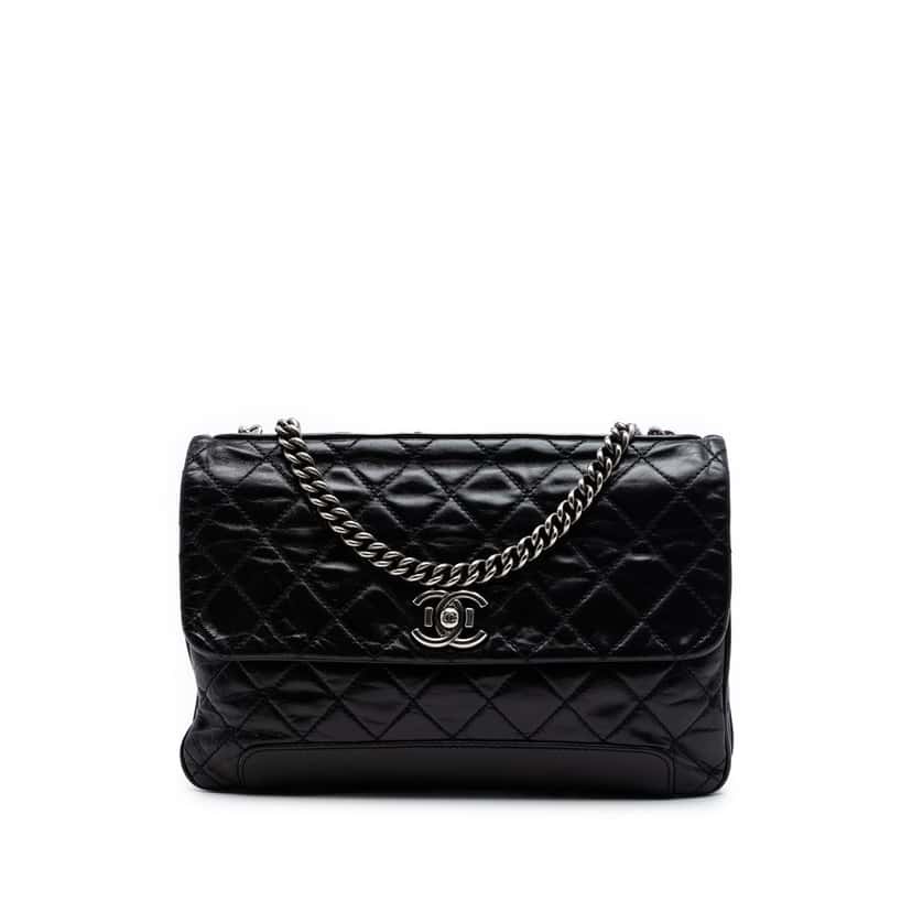 Chanel CC Quilted Glazed Calfskin Flap Black Leather Very good condition - Front View