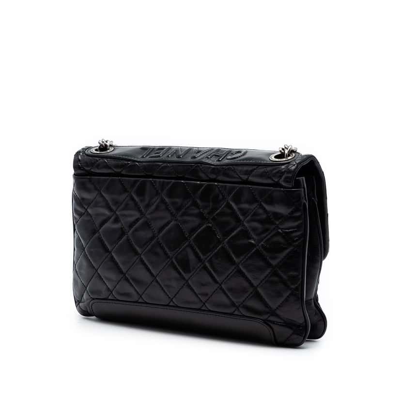 Chanel CC Quilted Glazed Calfskin Flap Black Leather Very good condition - Back View