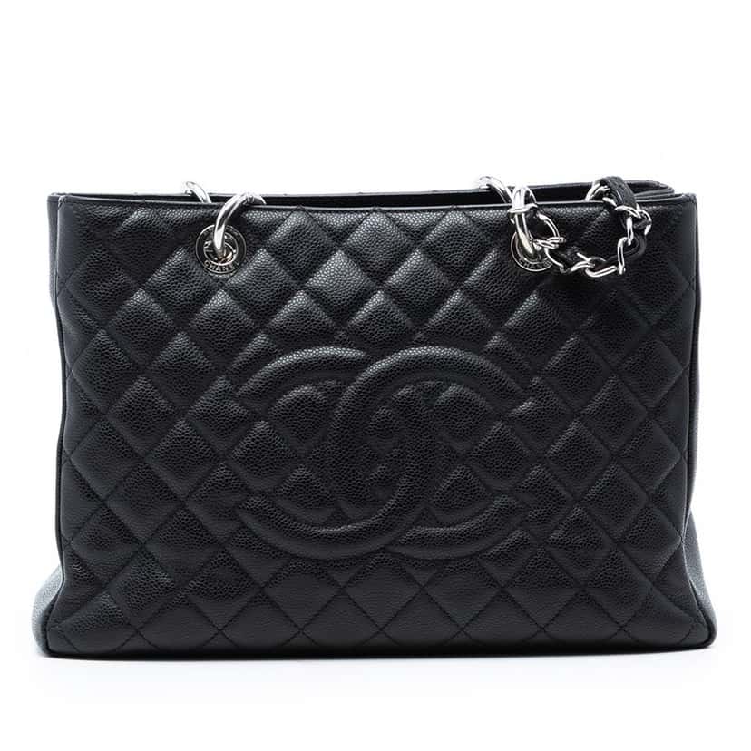Chanel Caviar Grand Shopping Tote Black Leather Very good condition - Front View