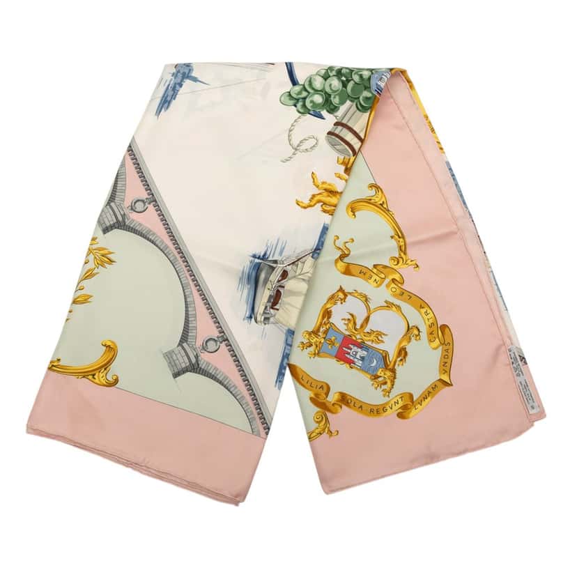 Hermès Bordeaux Porte Oceane Silk Scarf 90 Pink Very good condition - Front View