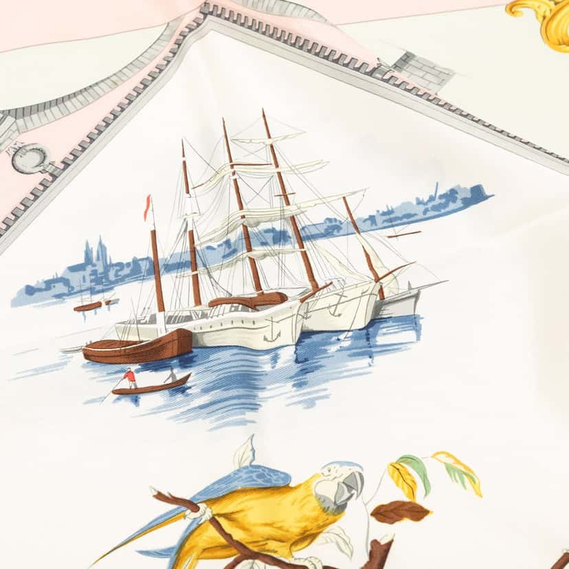 Hermès Bordeaux Porte Oceane Silk Scarf 90 Pink Very good condition - Box View