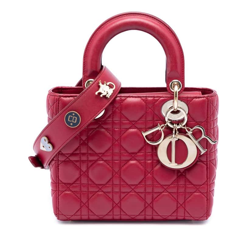 Dior Small Lambskin Cannage My ABCDior Lady Dior Red Leather Very good condition - Front View